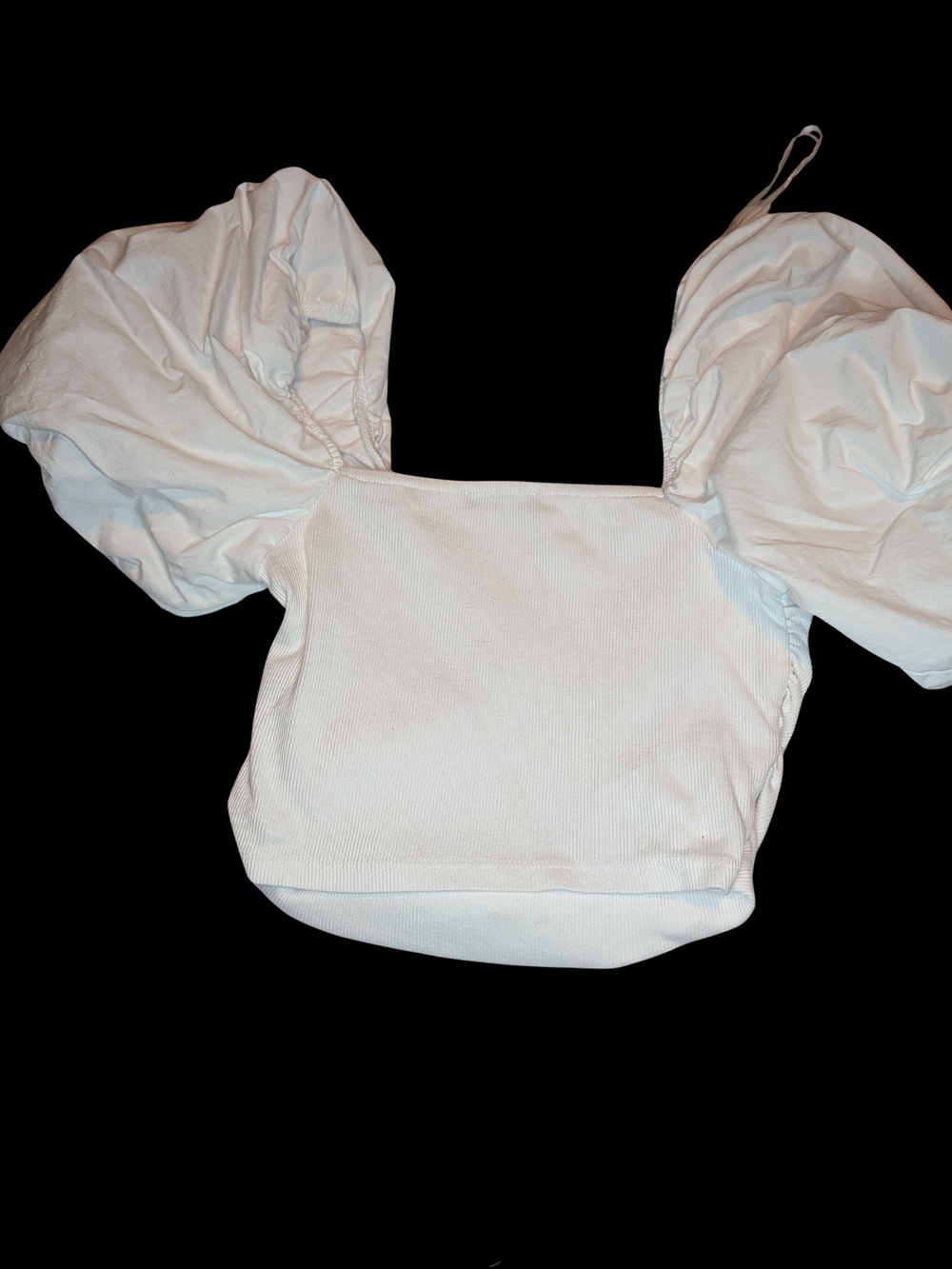 Zara White Puff-Sleeve Square Neck Crop Top